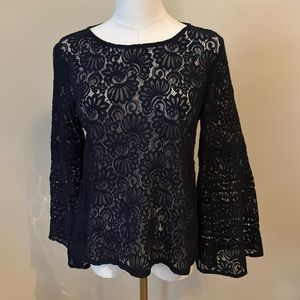 LOFT Lace Blouse Flare Sleeve Navy SP